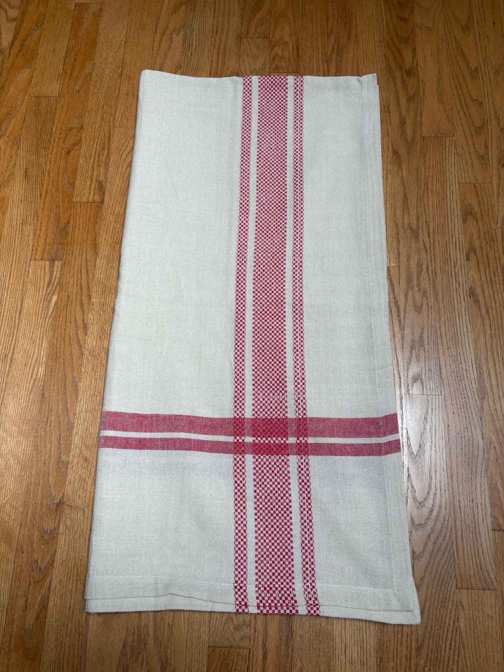 Kiss That Frog Organic Cotton Tablecloth Red Cream French Picnic Stripe 74"x 74”